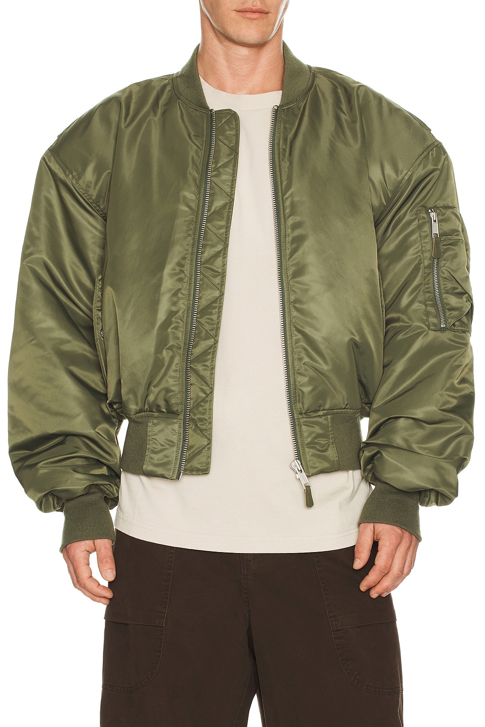 Entire Studios Cropped Broad Bomber in Khaki | REVOLVE
