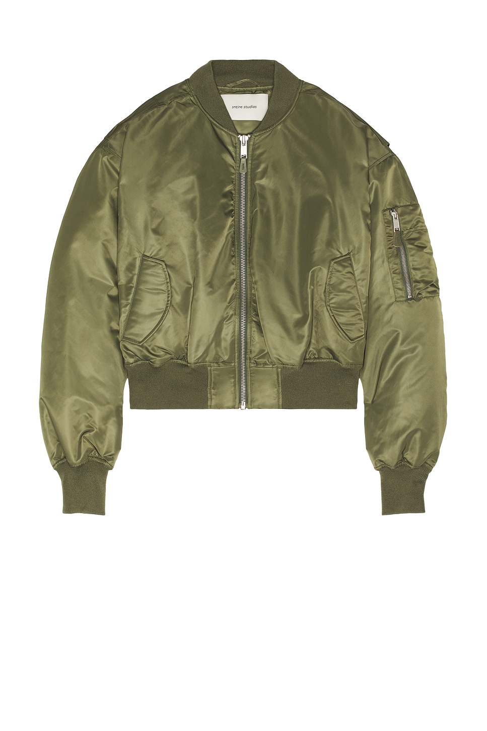 Entire Studios Cropped Broad Bomber in Khaki | REVOLVE