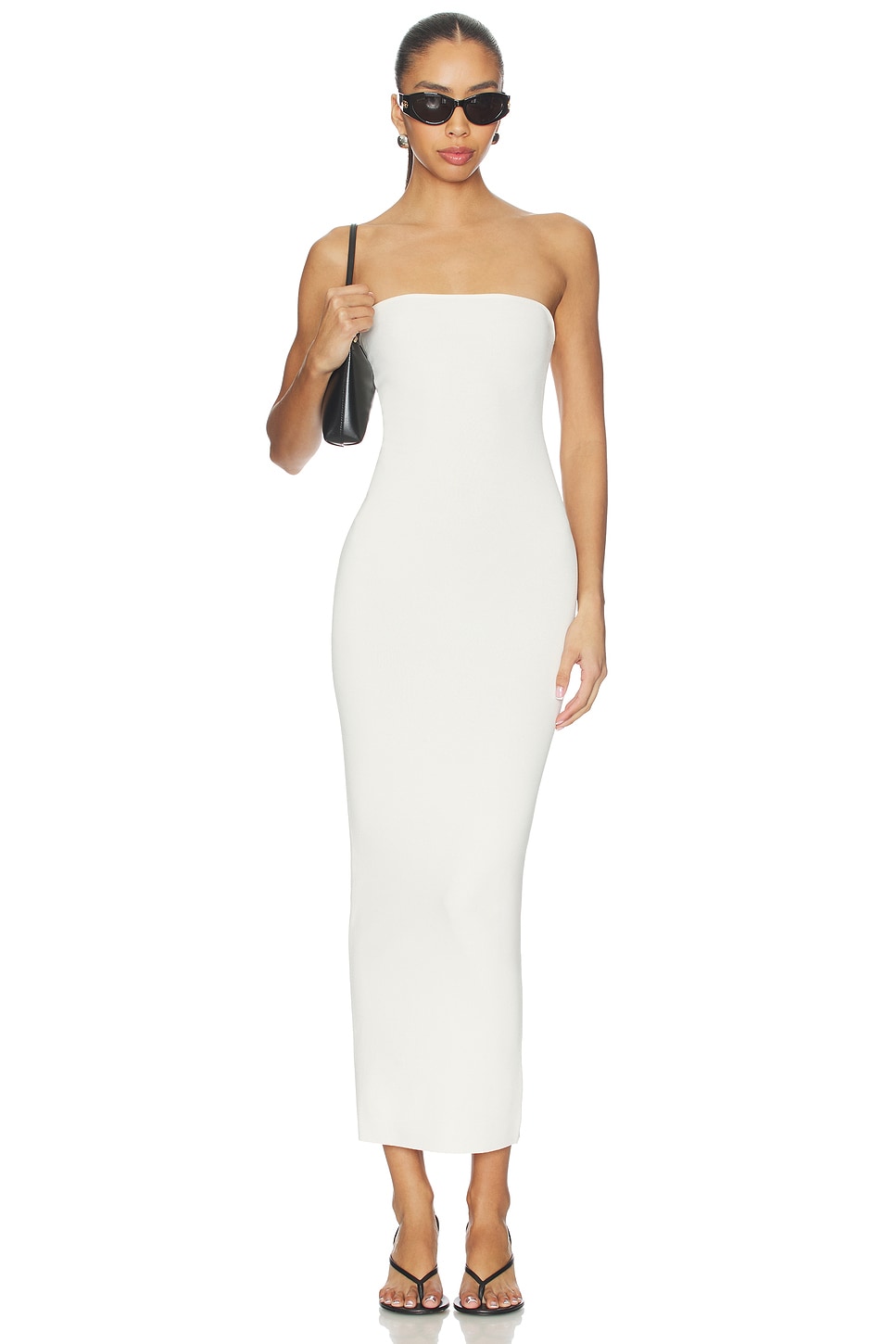 white bodycon bandeau dress Corby Ruffle Accent Bandeau Dress White