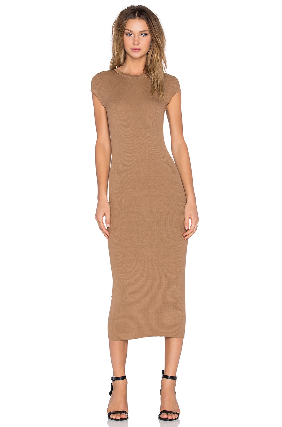 Enza Costa Rib Cap Sleeve Dress In Sand Revolve