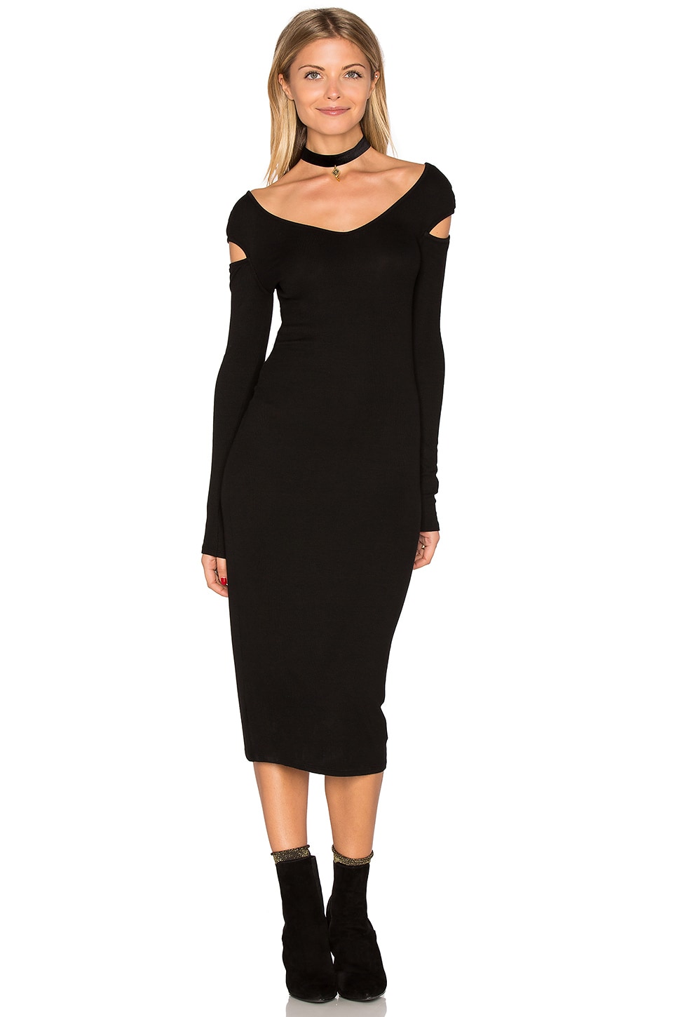 Enza Costa Cut Out Shoulder Midi Dress In Black Revolve 2809