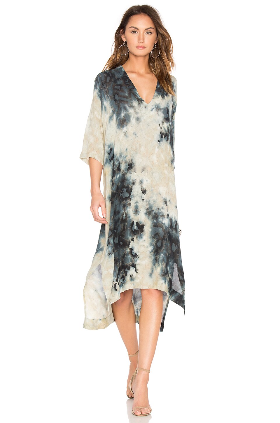 Enza Costa Short Sleeve V Neck Caftan in Pink Beige | REVOLVE