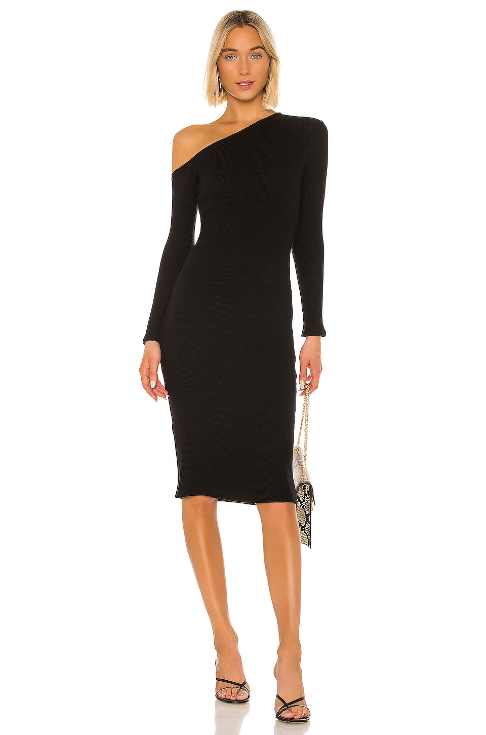 Enza Costa Sweater Knit Angled Midi Dress in Black