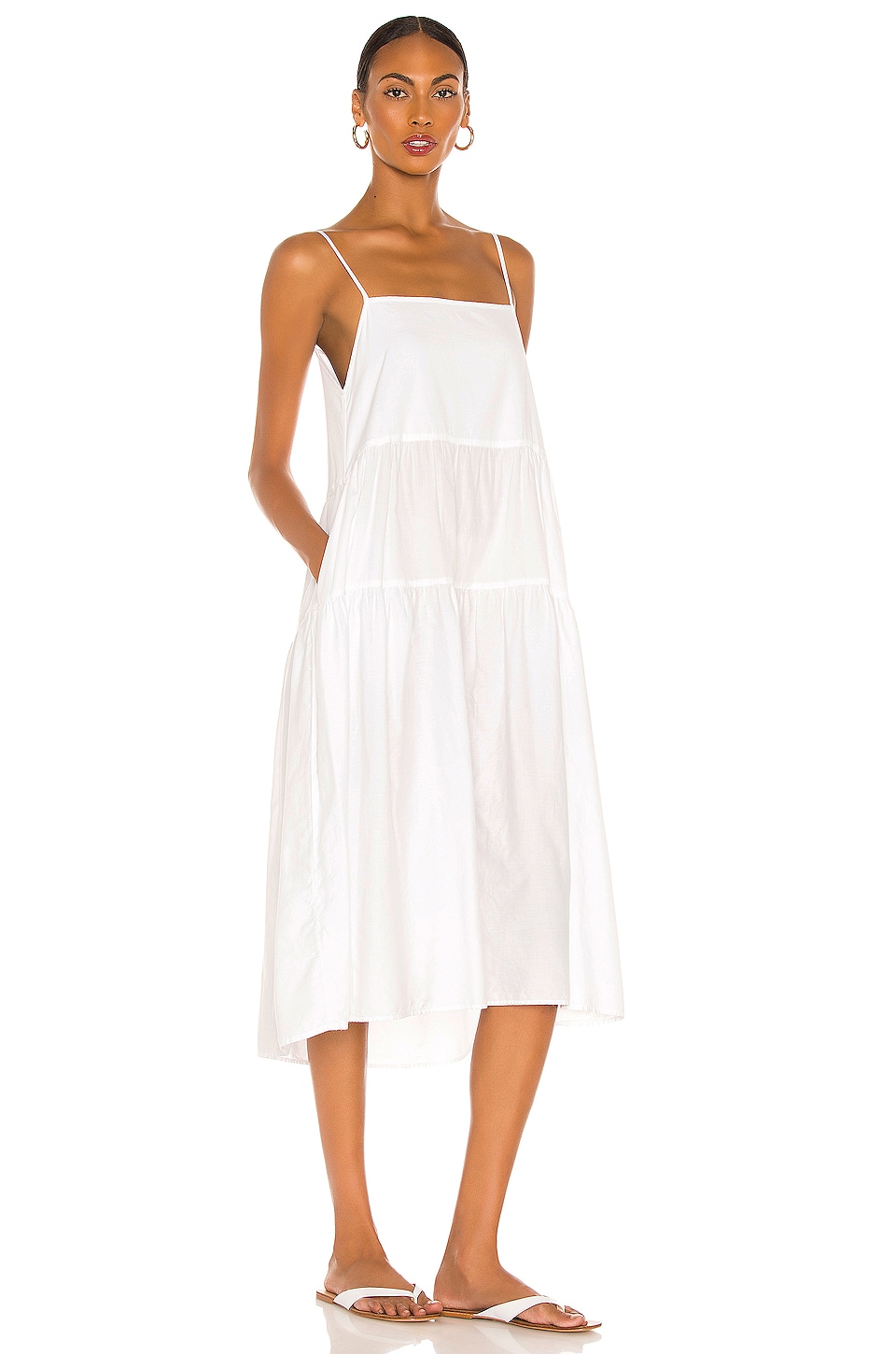 Enza Costa Cotton Tiered Dress in White | REVOLVE