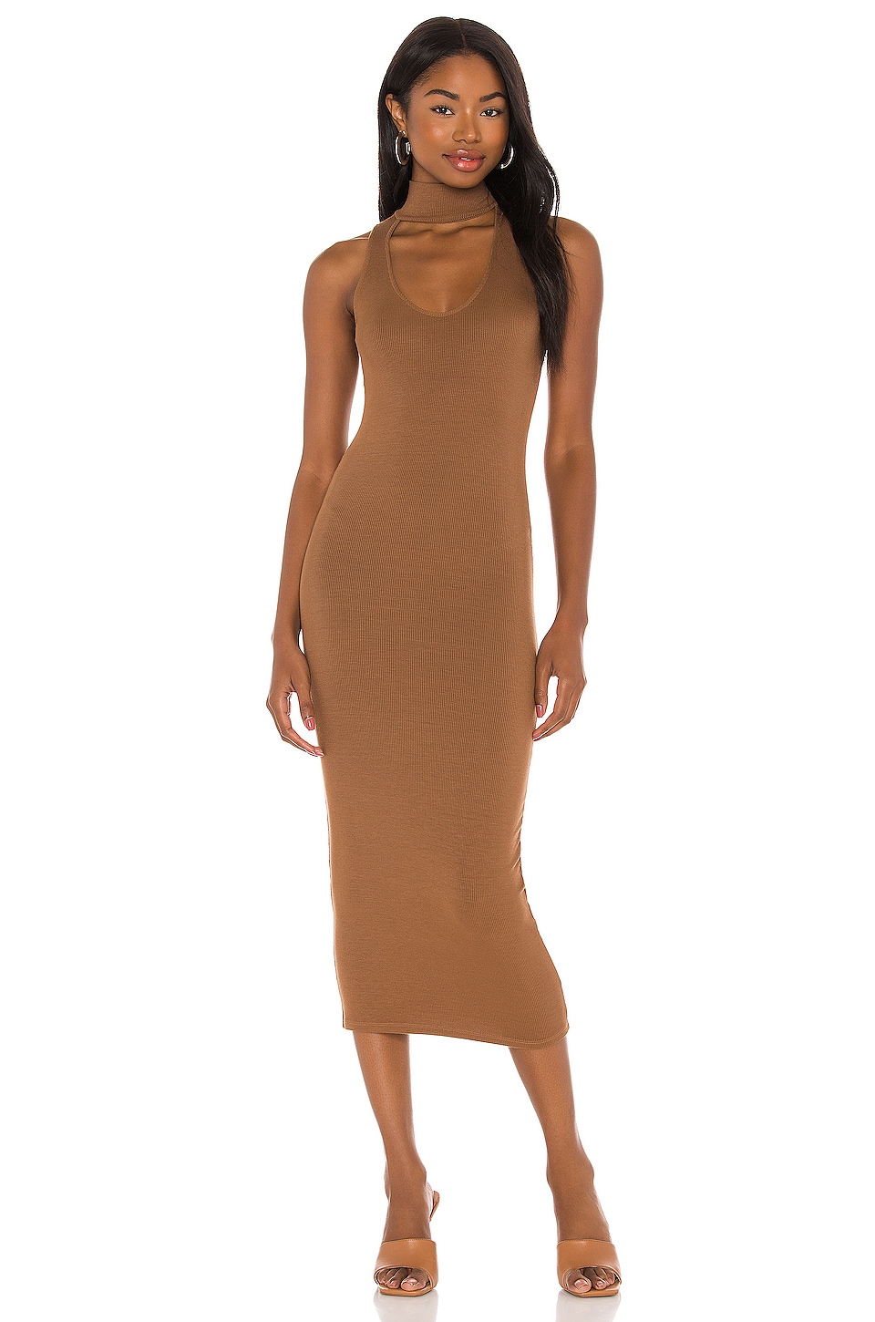 Enza Costa Silk Rib Detached Mockneck Sleeveless Midi Dress in Gold