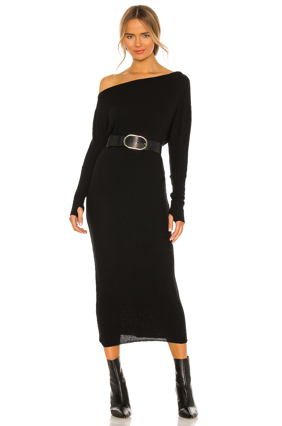 Enza Costa Sweater Knit Slouch Dress in Black | REVOLVE