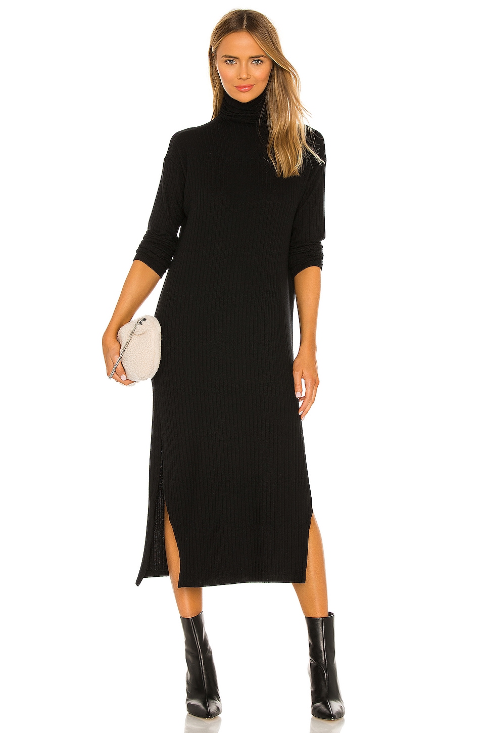 Enza Costa Sweater Rib Turtleneck Sheath Dress in Black | REVOLVE