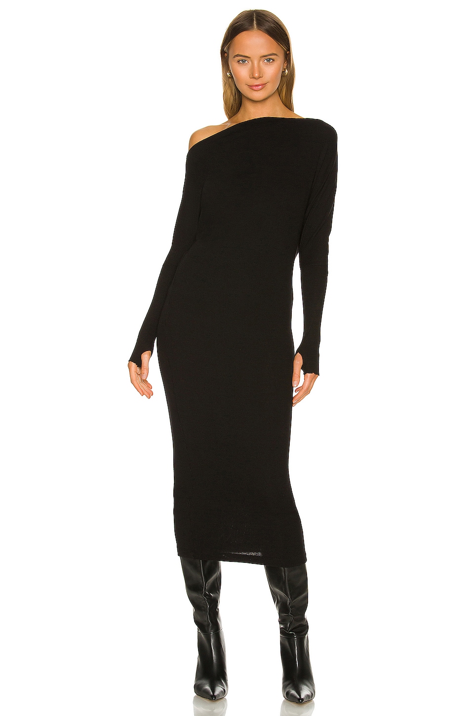 Enza Costa Sweater Knit Slouch Dress in Black
