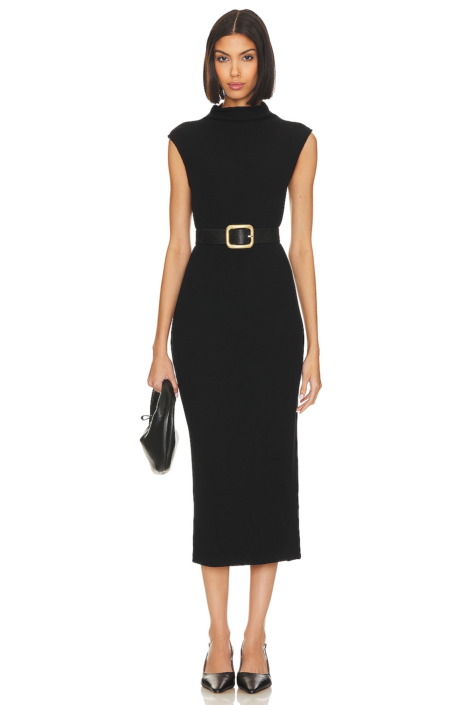 Enza Costa Sleeveless Knit Turtleneck Dress in Black