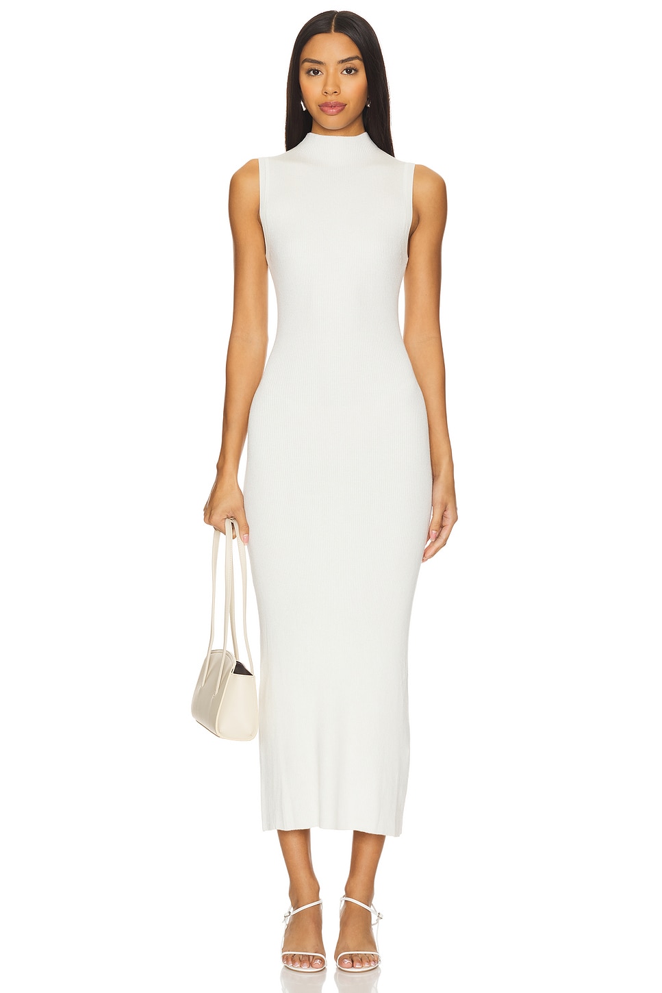 Enza Costa Silk Rib Mockneck Dress in Off White | REVOLVE