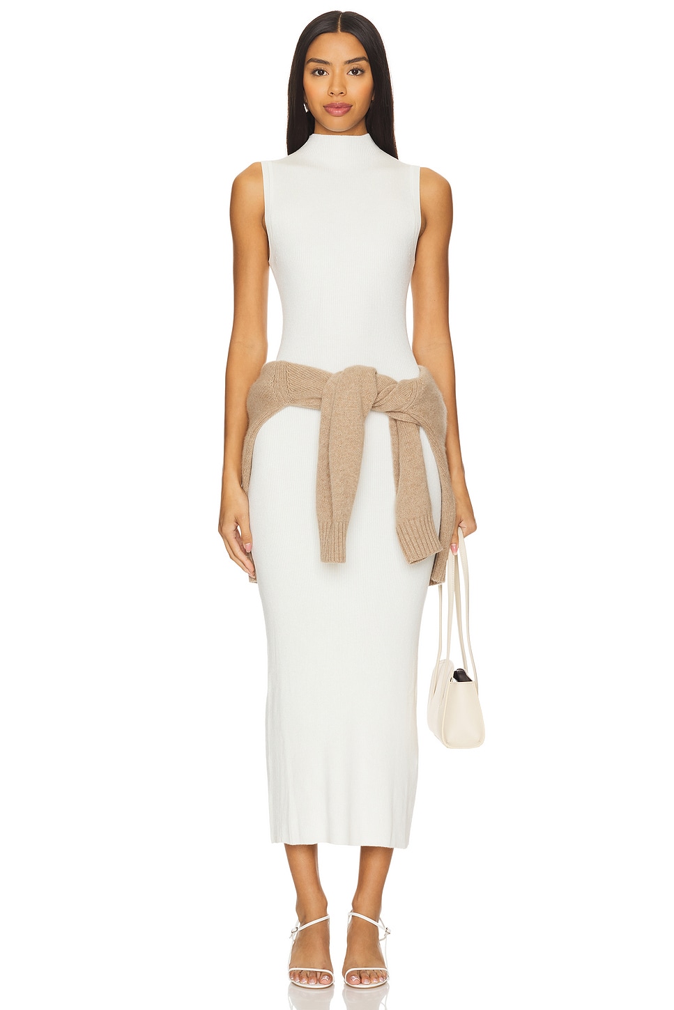 Enza Costa Silk Rib Mockneck Dress in Off White | REVOLVE