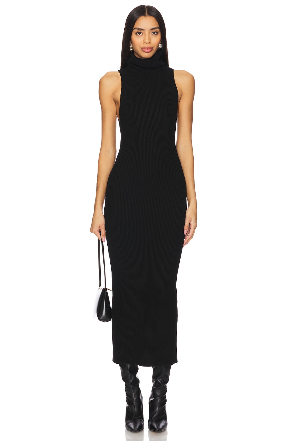 Enza Costa Rib Sleeveless Turtleneck Sweater Dress in Black