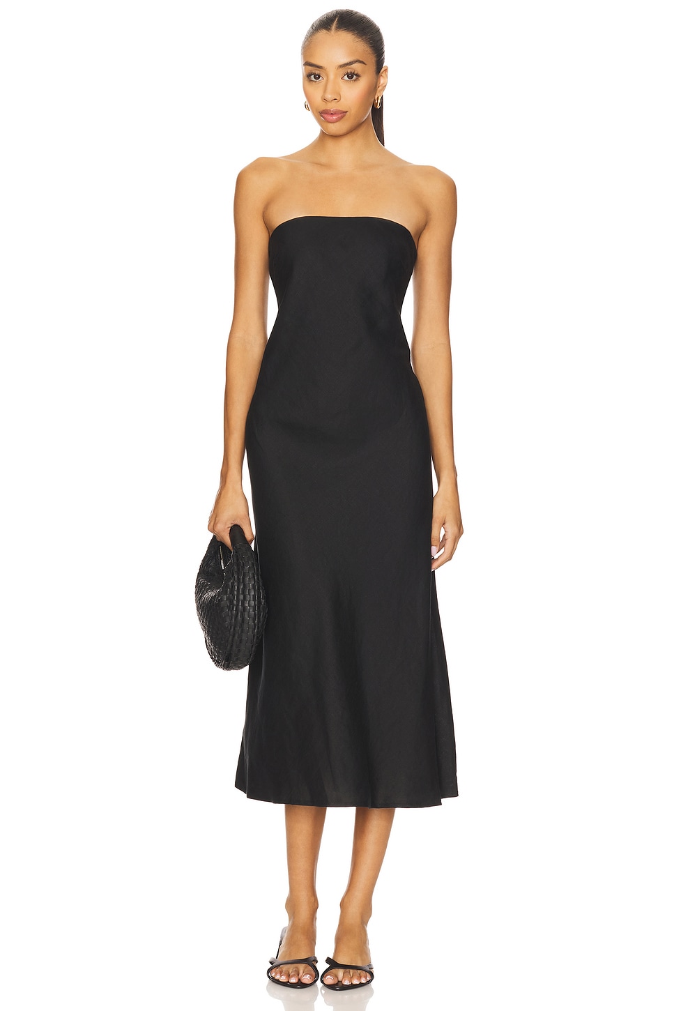 Enza Costa Linen Bias Dress in Black | REVOLVE
