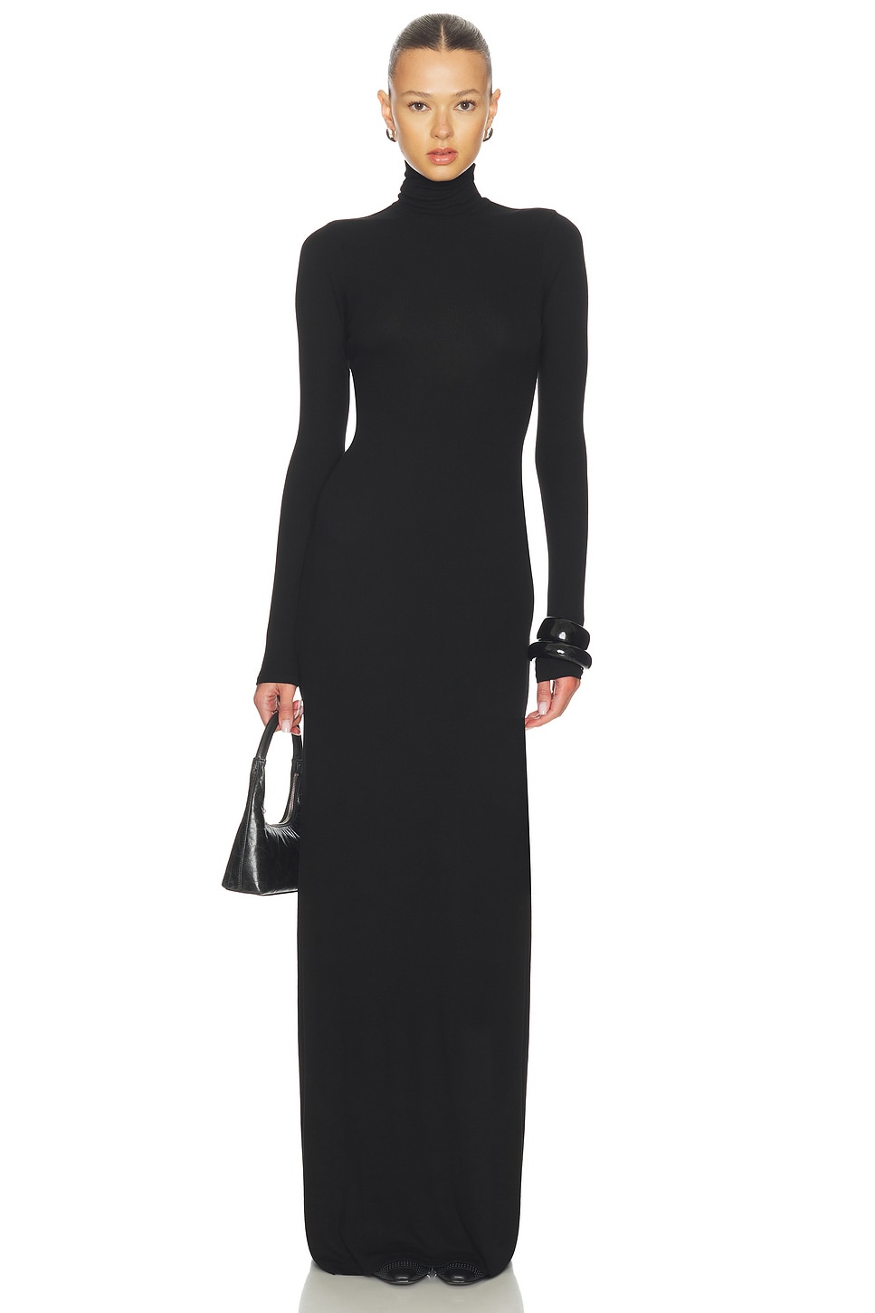 turtleneck silk dress Black Silk Backless Dress: Turtleneck Satin Event Gown