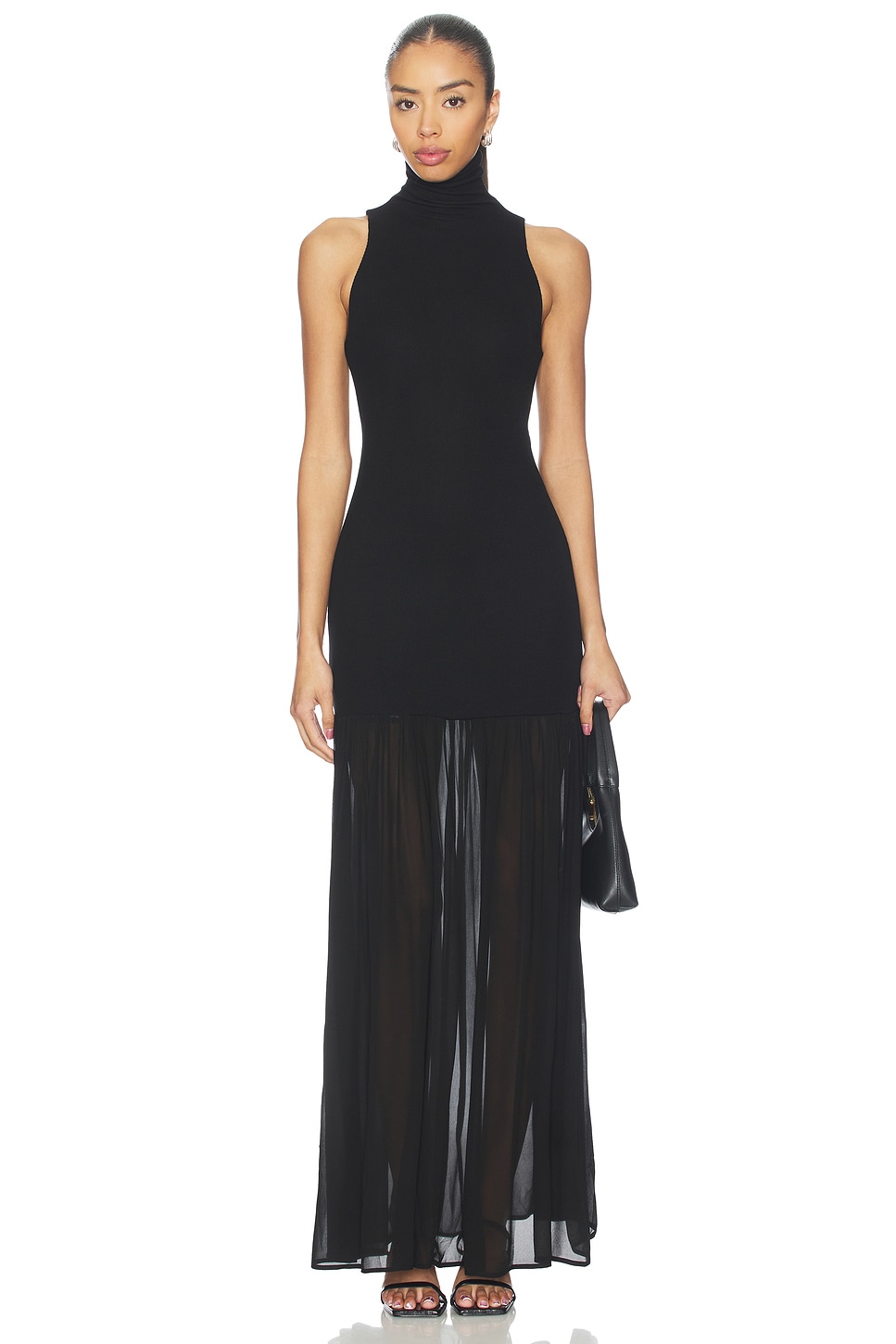 halter turtleneck dress Enza Costa Airy in Black Sleeveless turtleneck