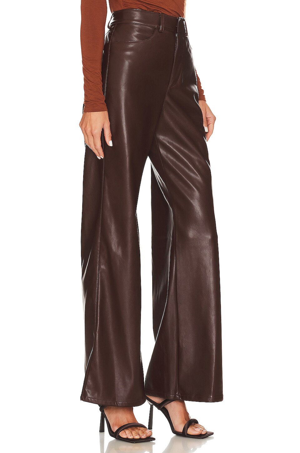 Enza Costa Faux Leather Wide Leg Pant in Chocolate