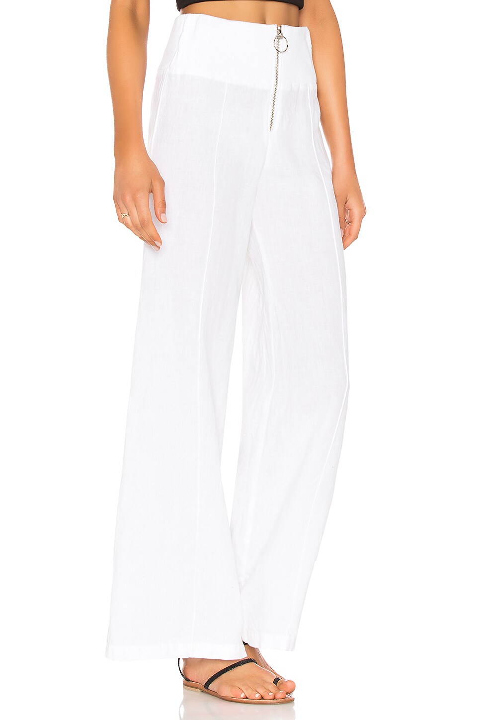Enza Costa French Linen Pintuck Wide Leg Pant in White | REVOLVE