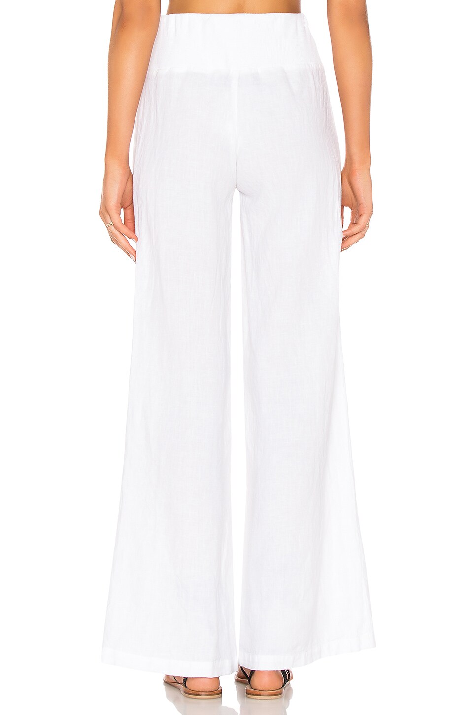 Enza Costa French Linen Pintuck Wide Leg Pant in White | REVOLVE