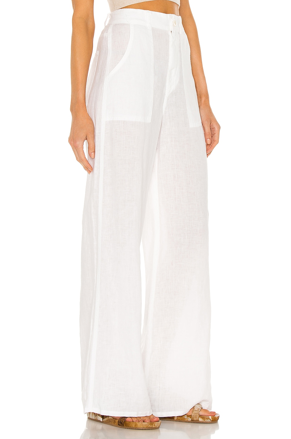Enza Costa Linen High Waist Wide Leg Pant in White