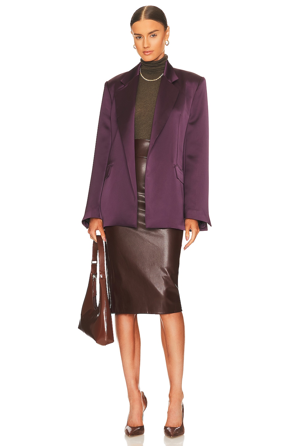 Enza Costa Faux Leather Pencil Skirt in Espresso REVOLVE