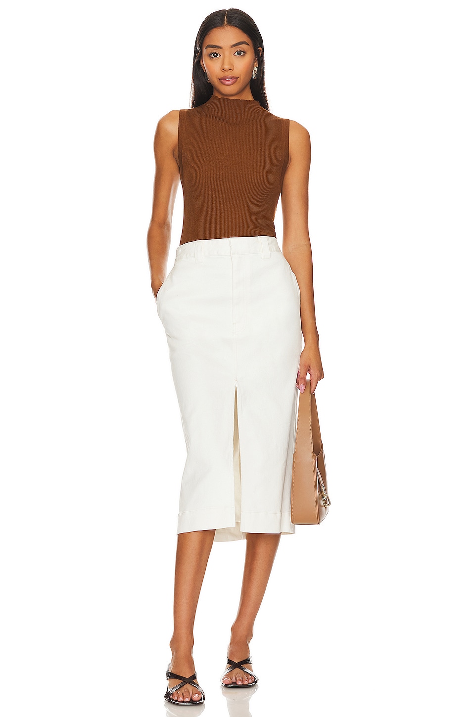 Indah Boss Side Slit Maxi Skirt White