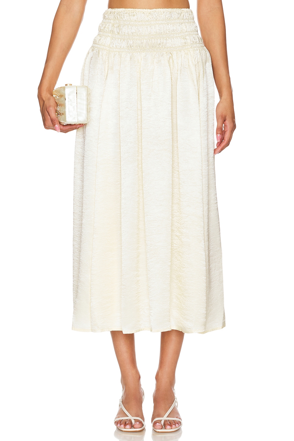 Textured Satin Smocked Skirt - Thumbnail 1