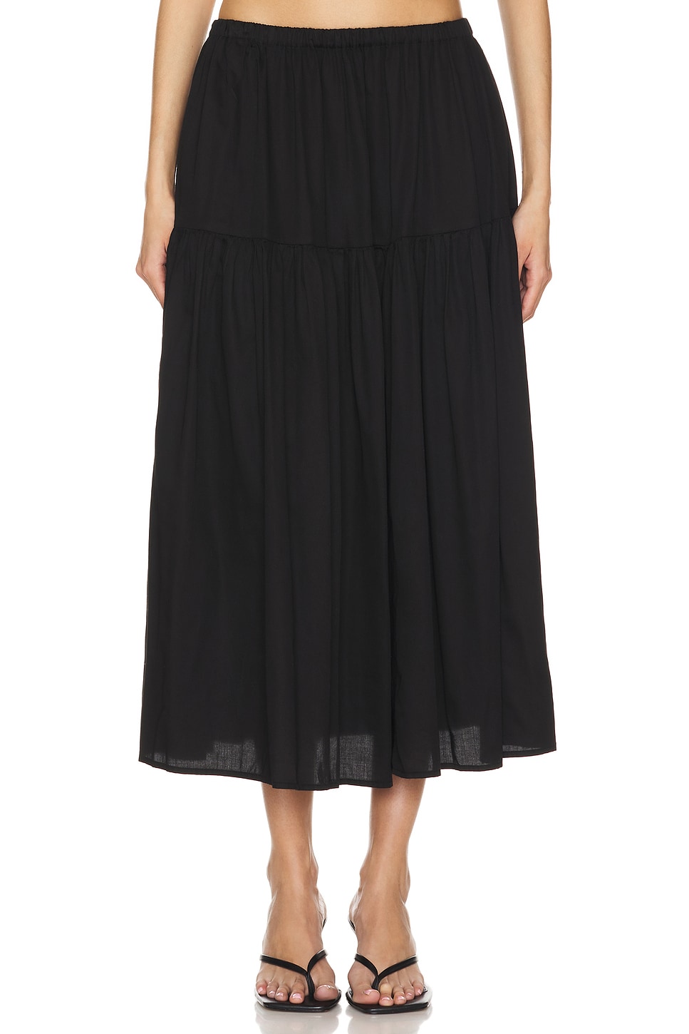 Enza Costa Cool Cotton Tiered Skirt in Black REVOLVE
