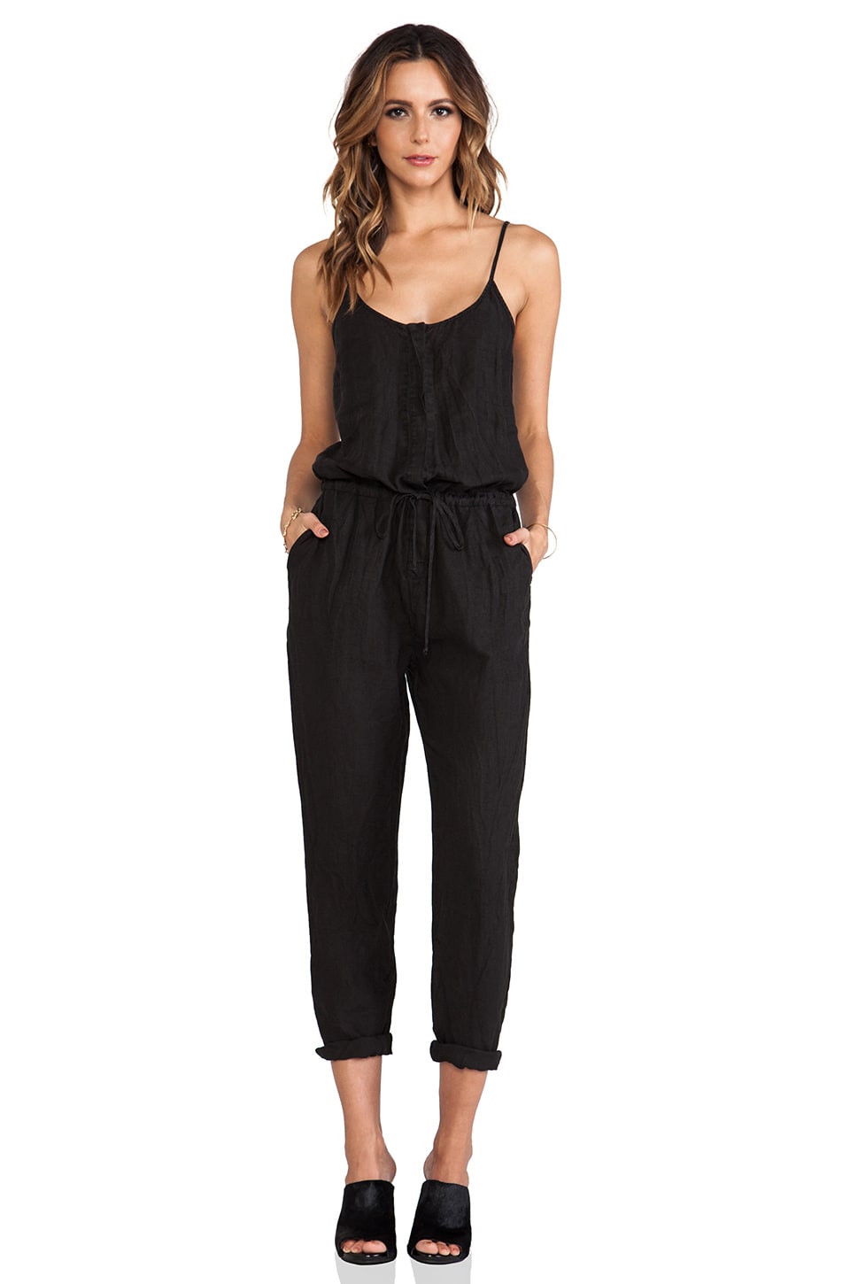 Enza Costa Linen Strappy Jumpsuit in Faded Black | REVOLVE