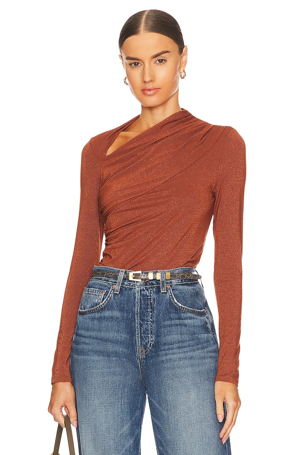 Enza Costa Lurex Jersey Slash Top in Copper | REVOLVE