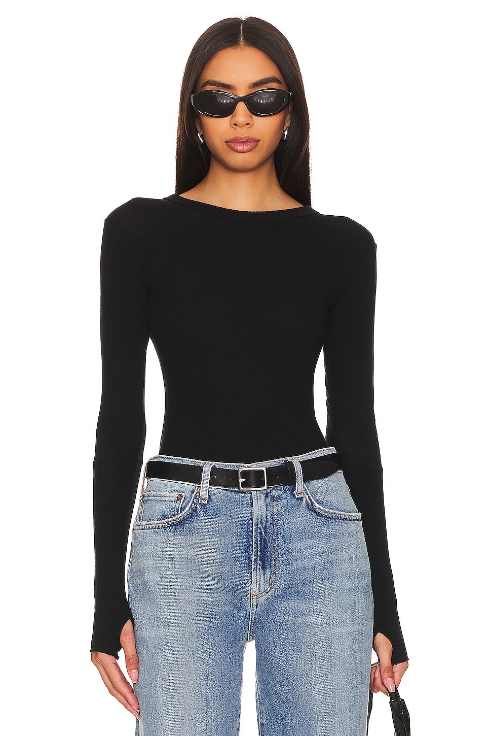 Enza Costa Cashmere Crew Bodysuit in Black REVOLVE