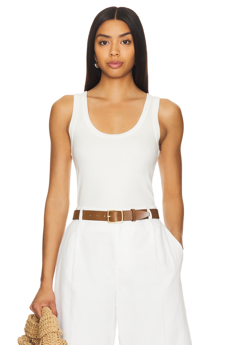 Enza Costa Supima Rib Scoop Tank in Vanilla | REVOLVE