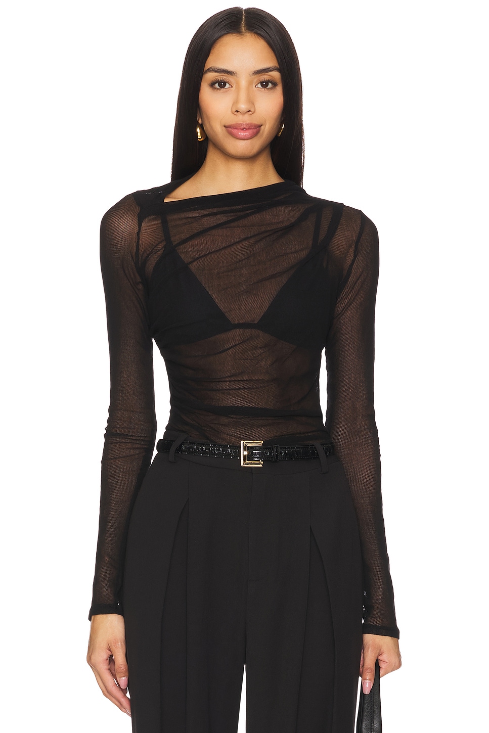 Enza Costa Long Sleeve Slash Top in Black | REVOLVE