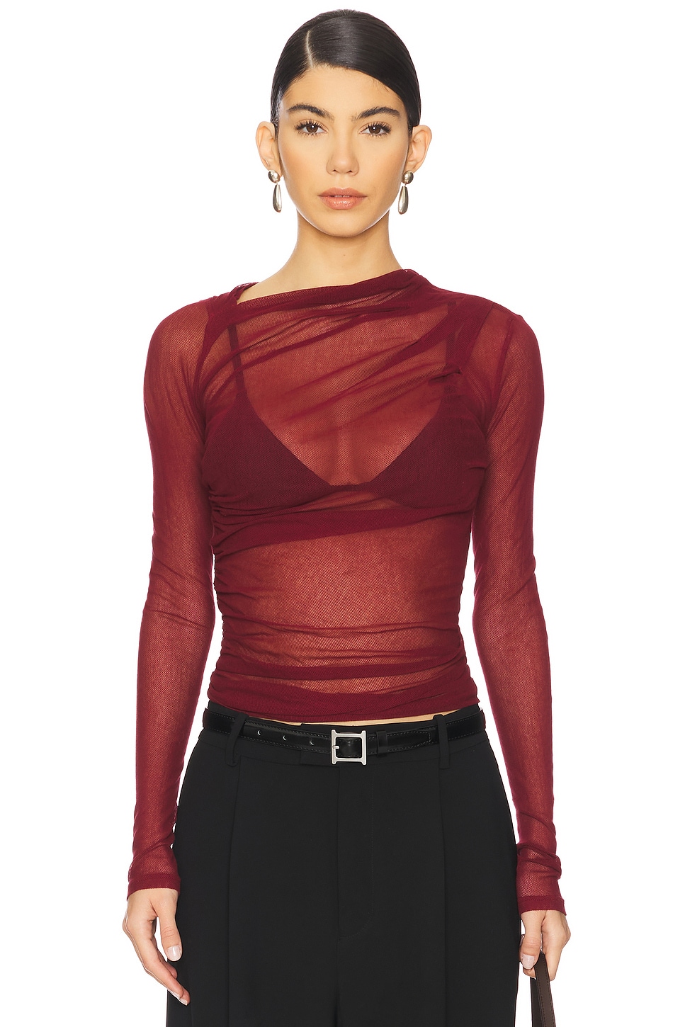 Enza Costa Long Sleeve Slash Top in Ruby | REVOLVE