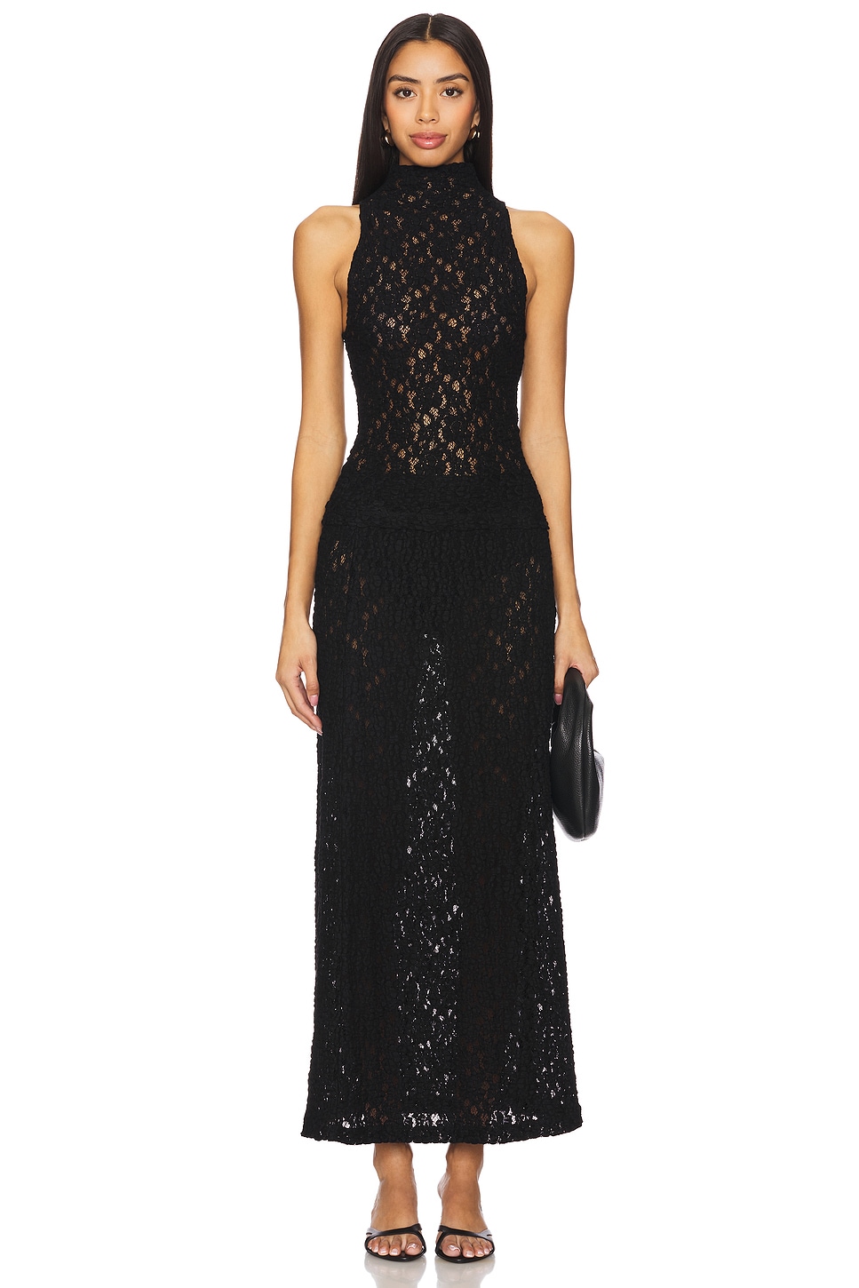 榎菜♡⃛ Enza Costa Puckered Lace Sleeveless Mockneck in Black | REVOLVE