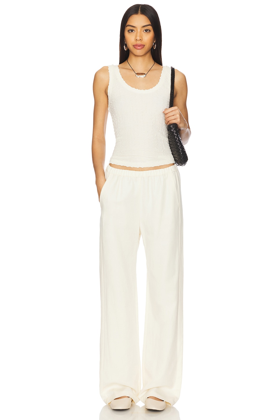 Enza Costa Puckered Tank Top in Vanilla | REVOLVE