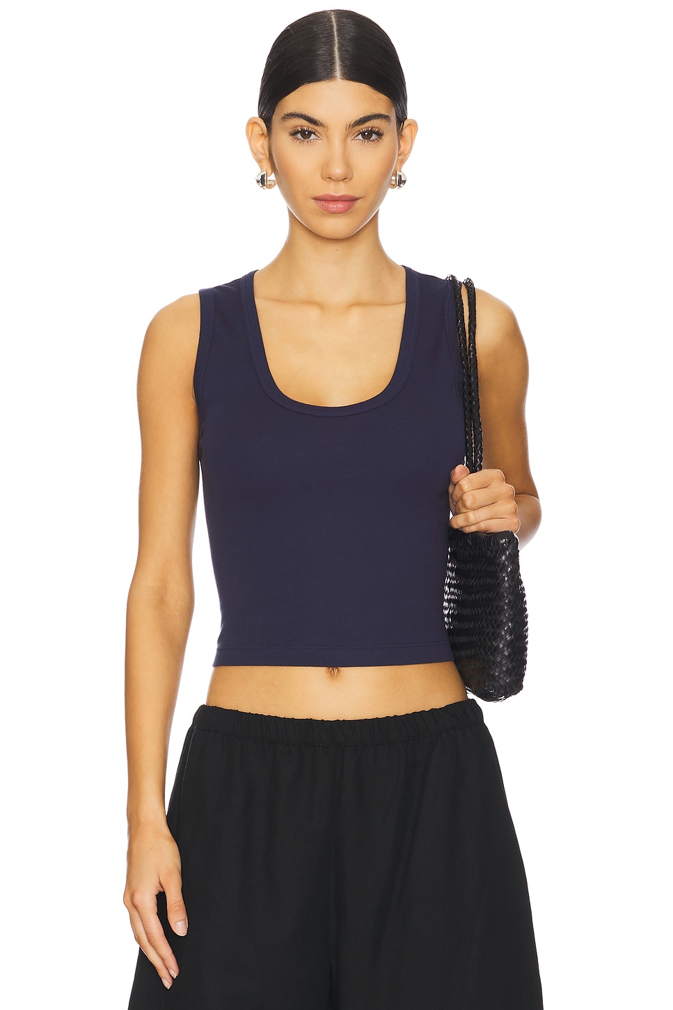 Enza Costa Supima Baby Cropped U Tank Top in Indigo | REVOLVE