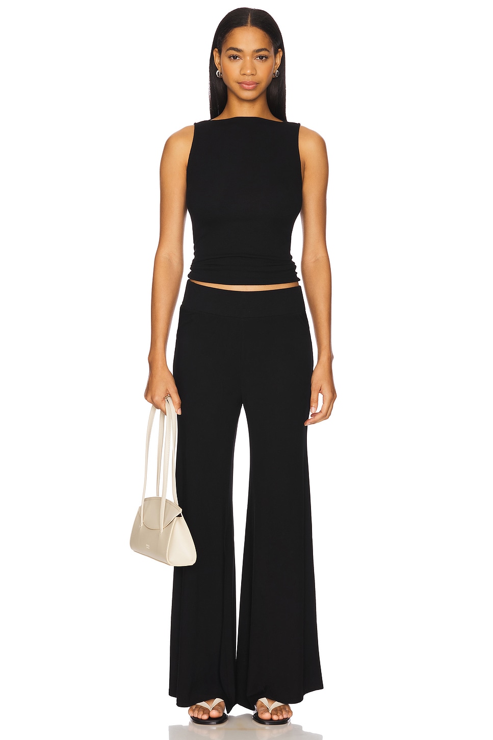 Enza Costa Silk Knit Sleeveless Boatneck Top in Black | REVOLVE