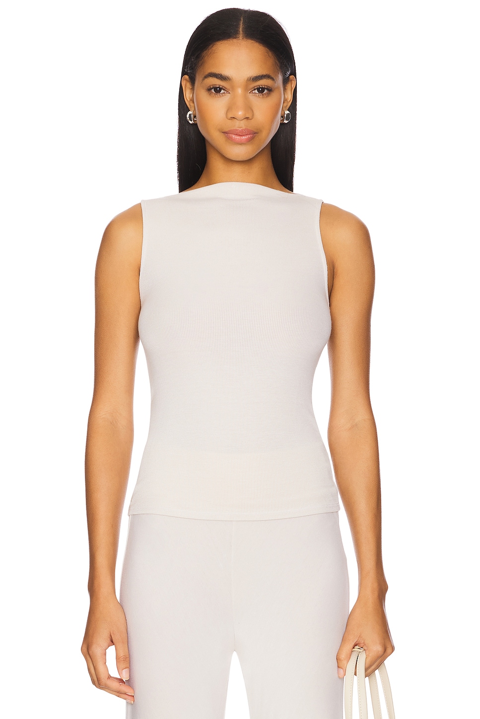 Enza Costa Silk Knit Sleeveless Boatneck Top in Canvas | REVOLVE