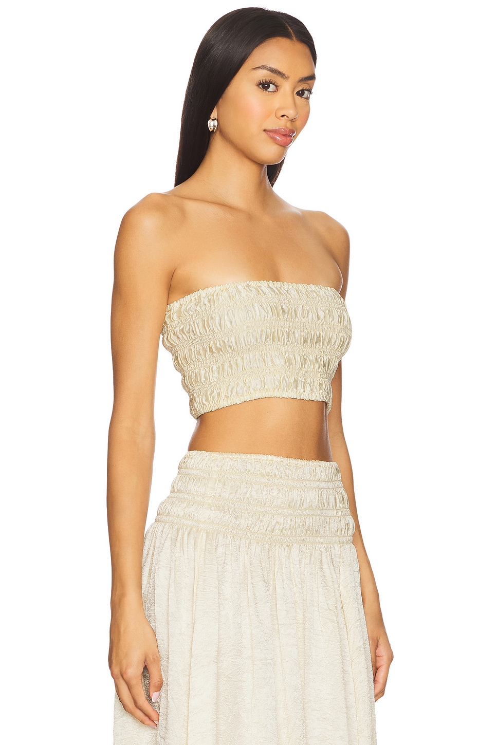 Enza Costa x REVOLVE Textured Satin Smocked Bandeau Top thumbnail