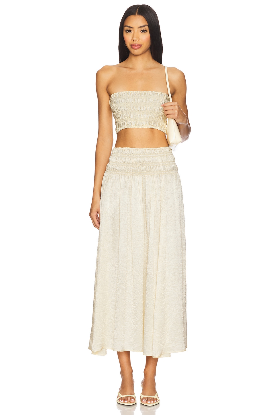 Enza Costa x REVOLVE Textured Satin Smocked Bandeau Top thumbnail