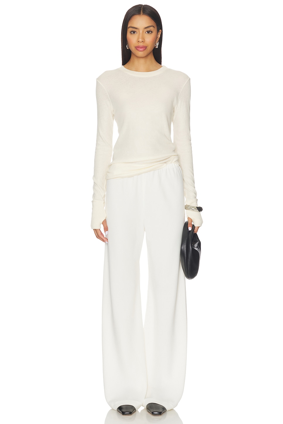 Enza Costa Cashmere Easy Cuffed Crew Top thumbnail