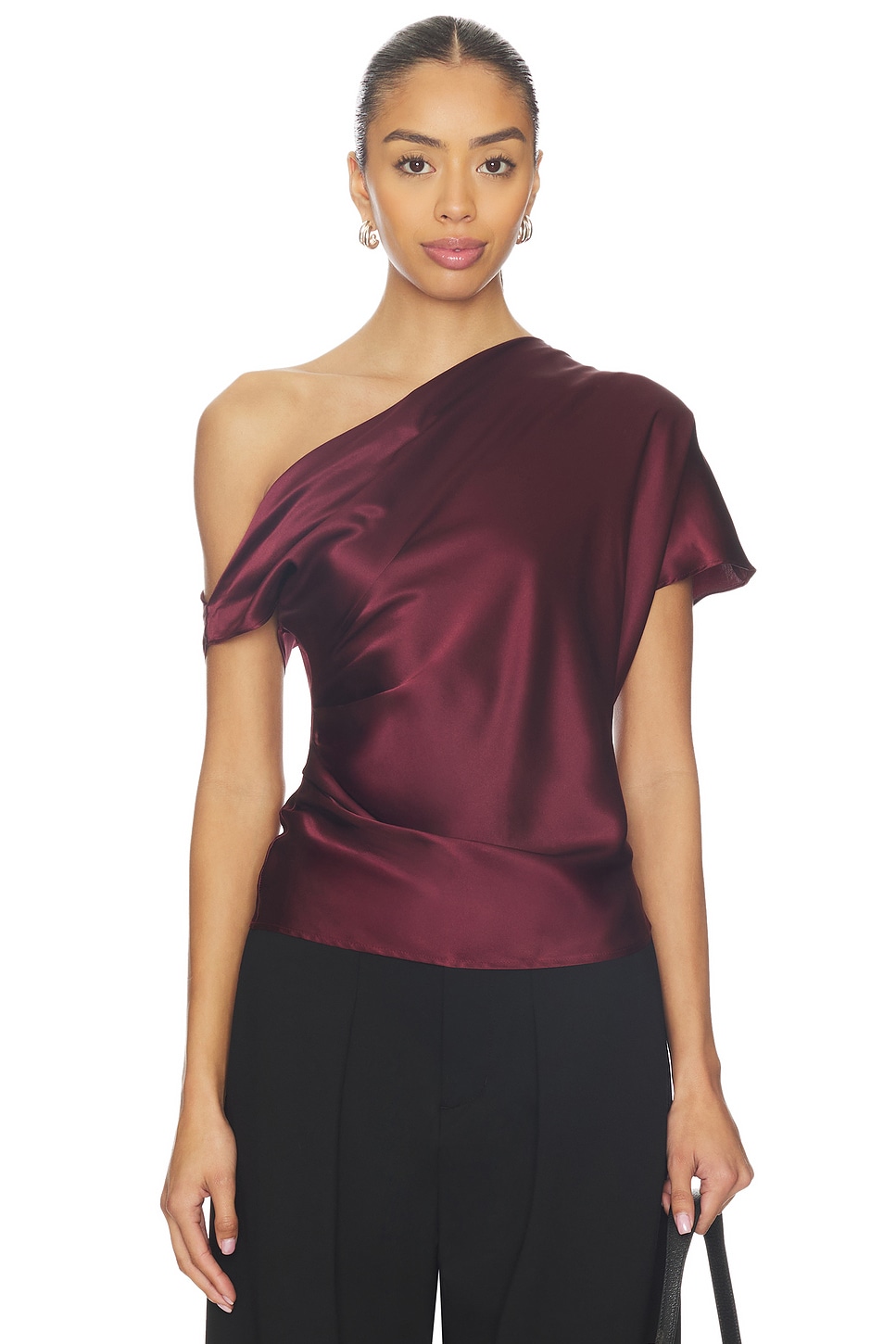 Enza Costa Silk Satin Drape Top in Carmine | REVOLVE