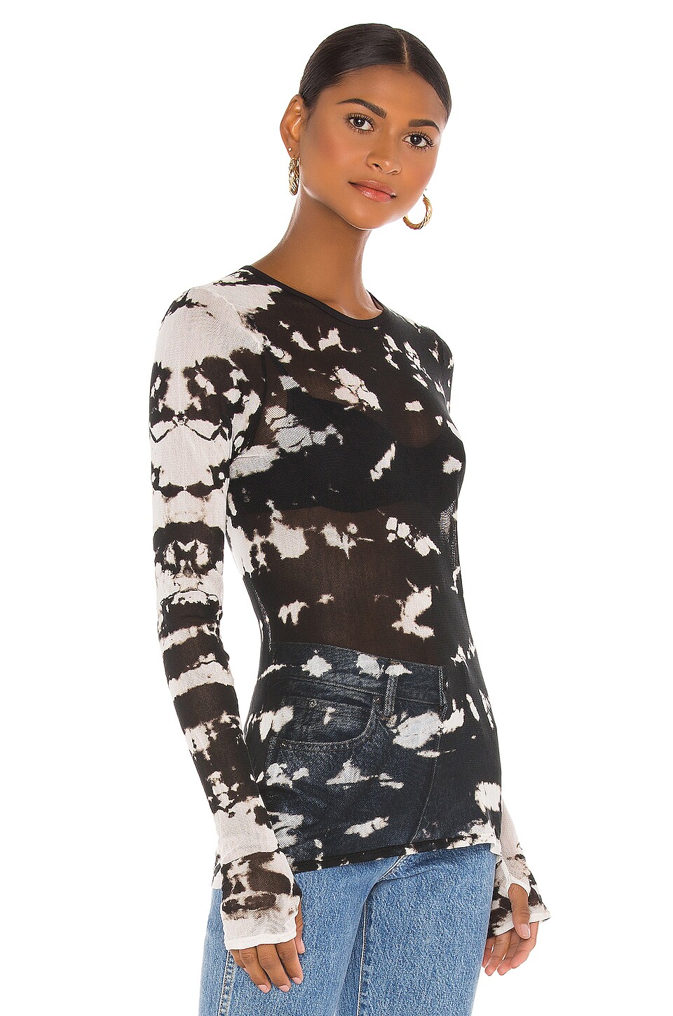 Enza Costa Cotton Mesh Long Sleeve Crew Top in Black Ionic
