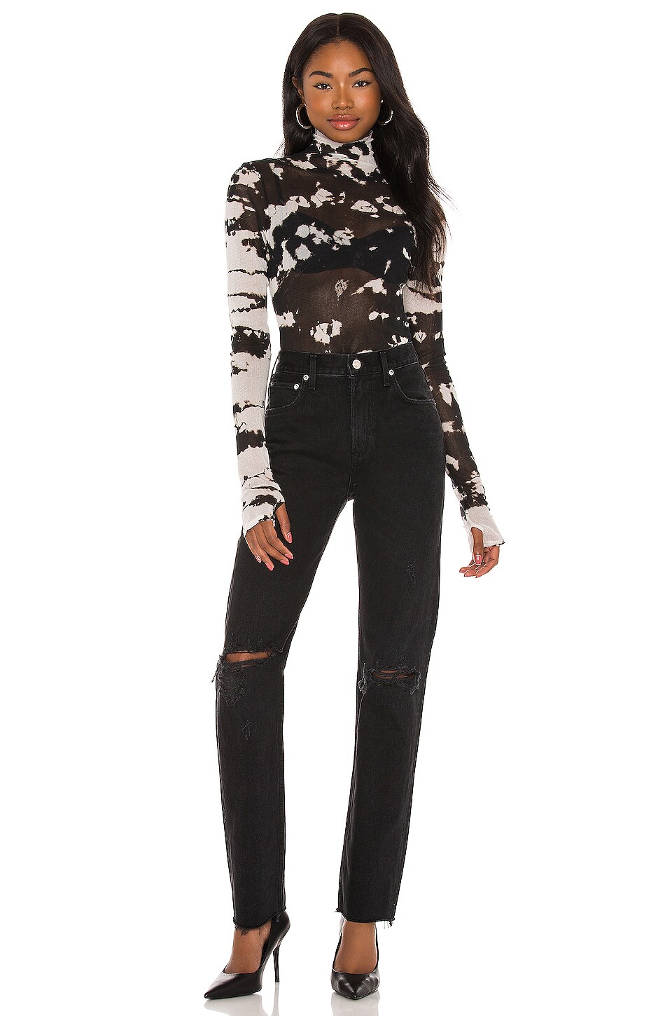 ENZA COSTA COTTON MESH LONG SLEEVE TURTLENECK