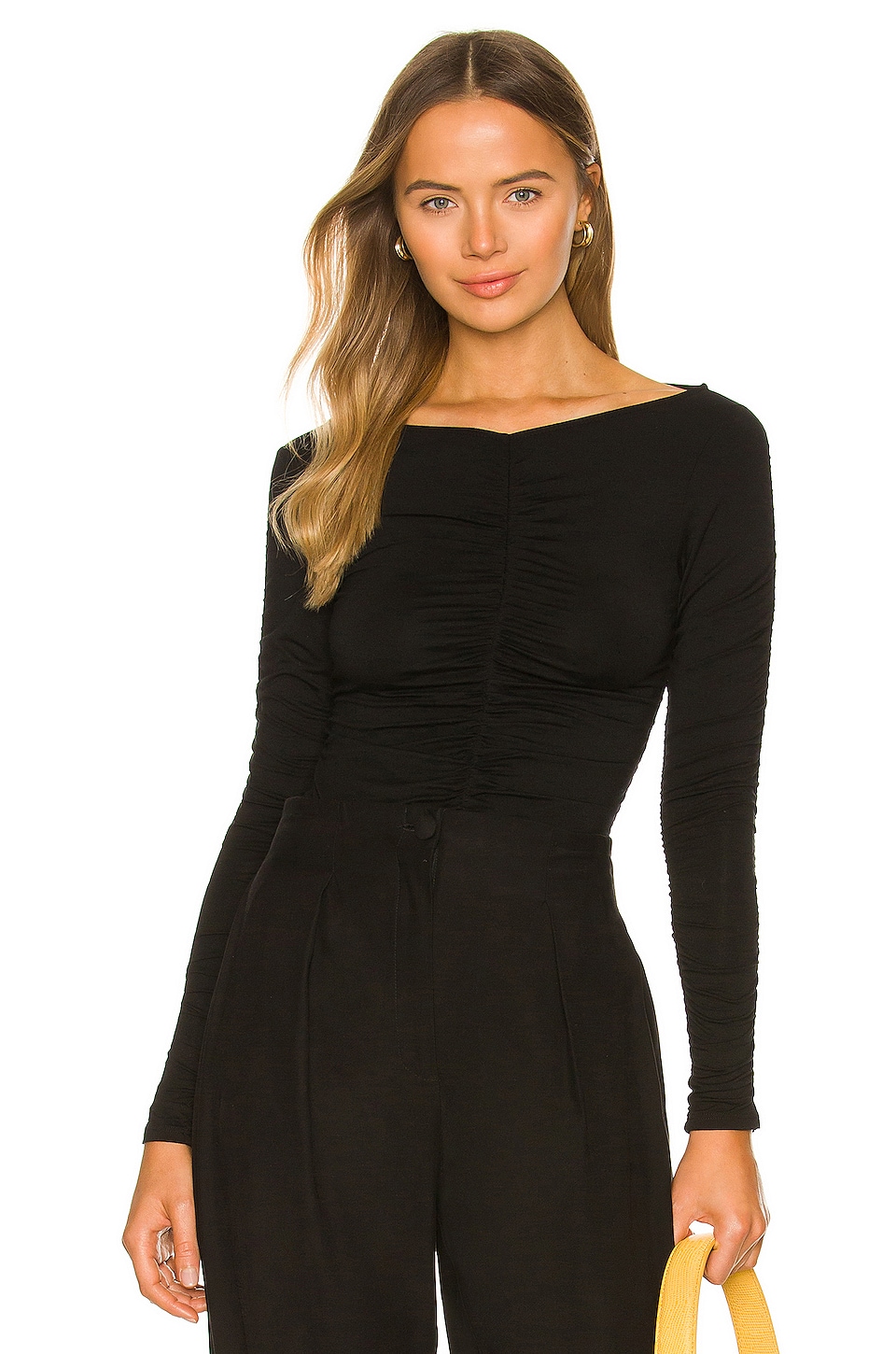 Enza Costa Long Sleeve Ruched Top Black