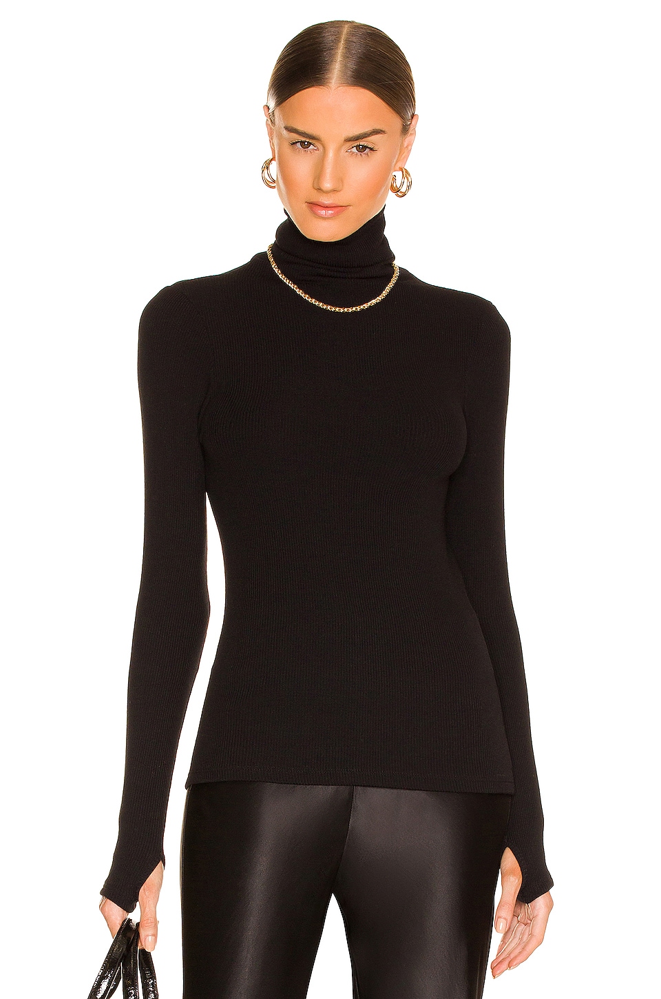 Enza Costa Sweater Knit Long Sleeve Turtleneck in Black | REVOLVE