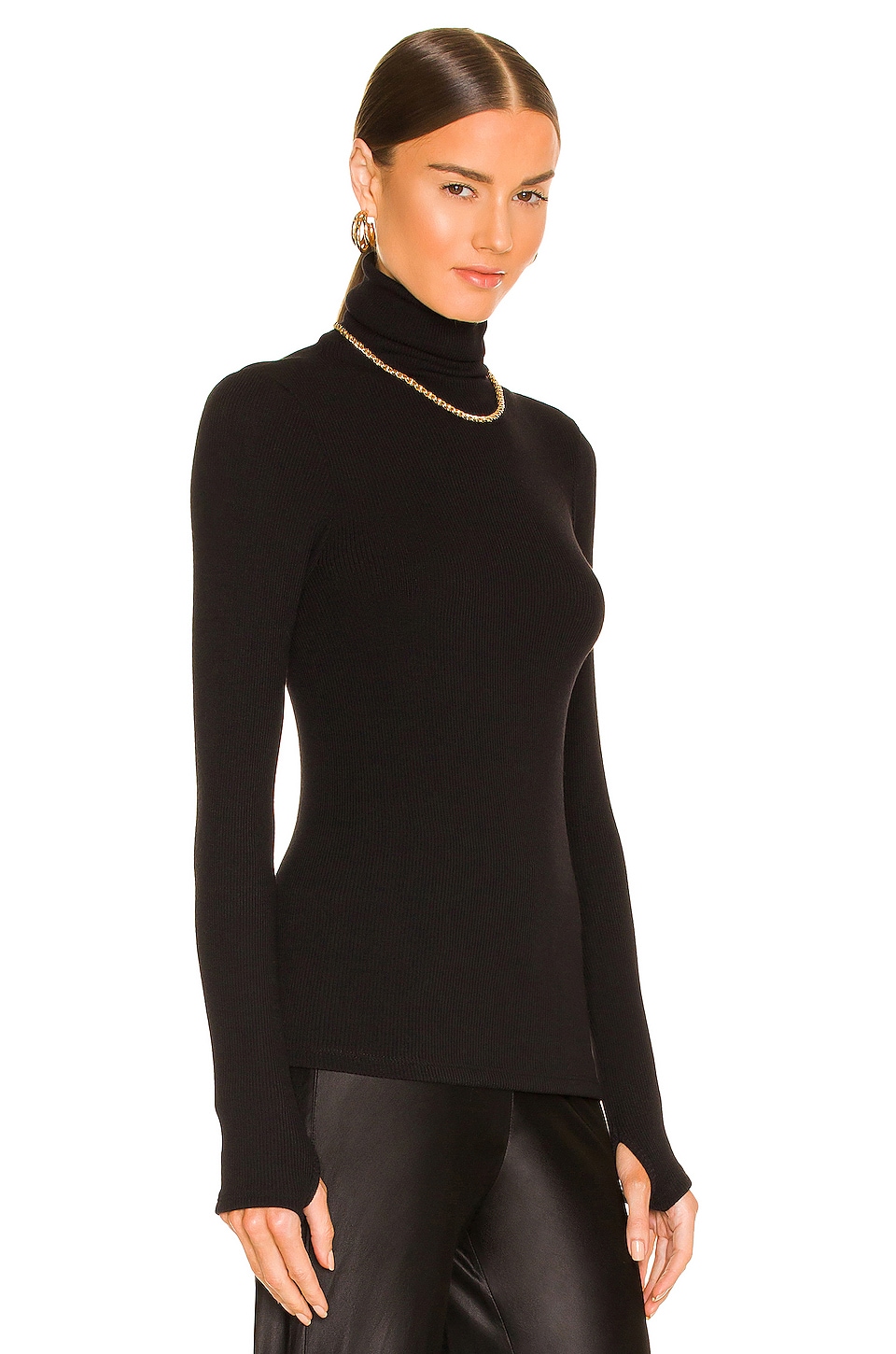 Enza Costa Sweater Knit Long Sleeve Turtleneck in Black