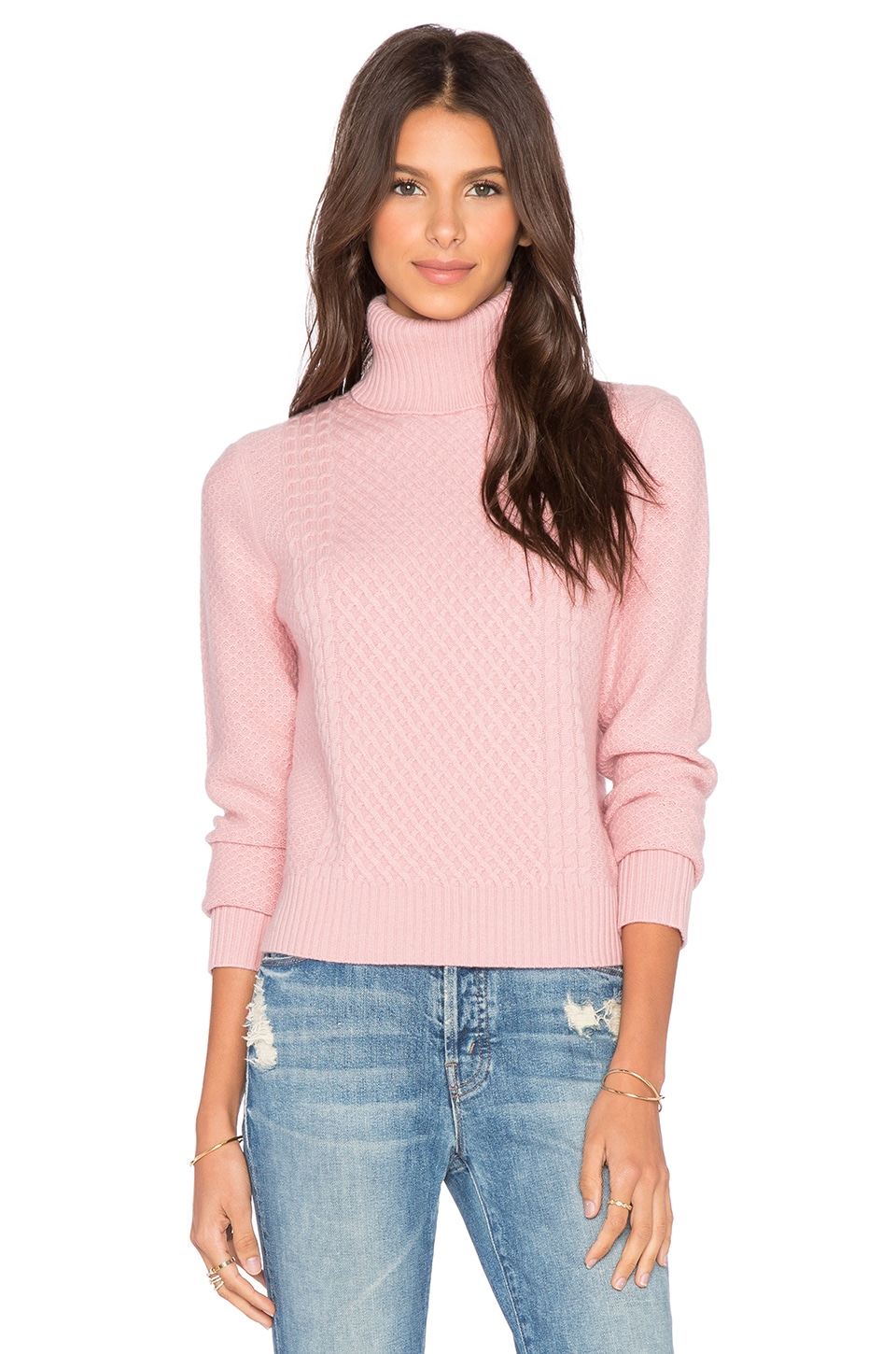 Equipment Cable Stitch Atticus Turtleneck Sweater in Blush Pink | REVOLVE