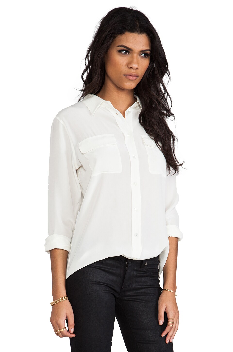 Equipment Slim Signature Blouse in Nature White