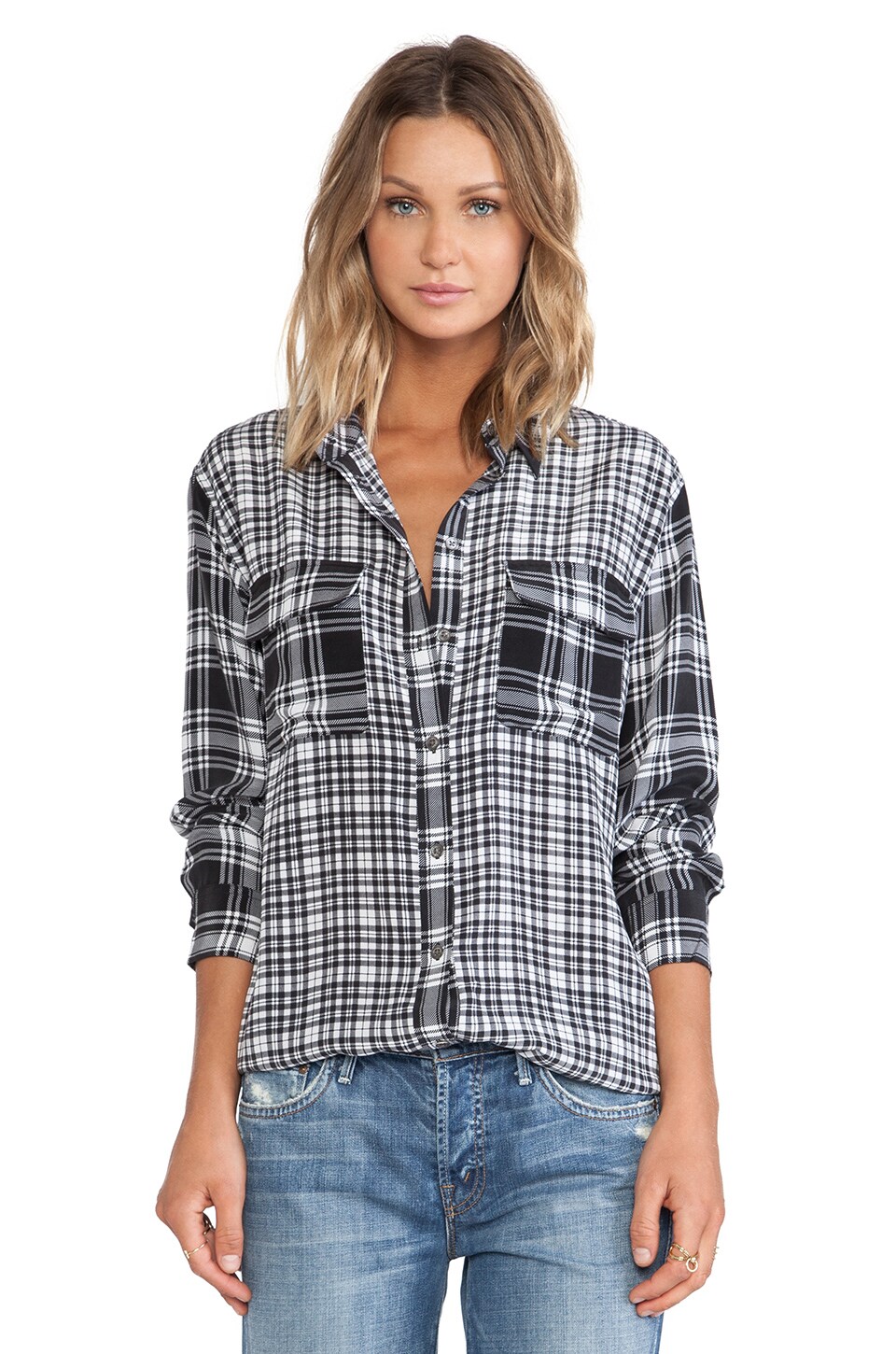 Equipment Signature Highway Plaid Blouse in True Black & Bright White ...